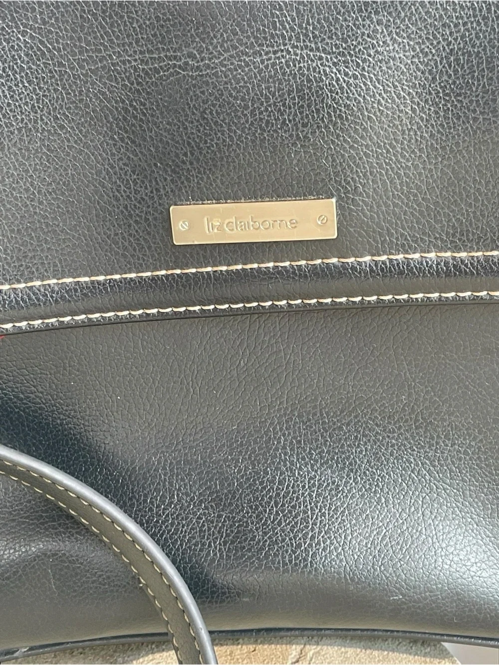 Vintage Liz Claiborne Black Faux Leather Crossbody Bag w Built-In Wallet